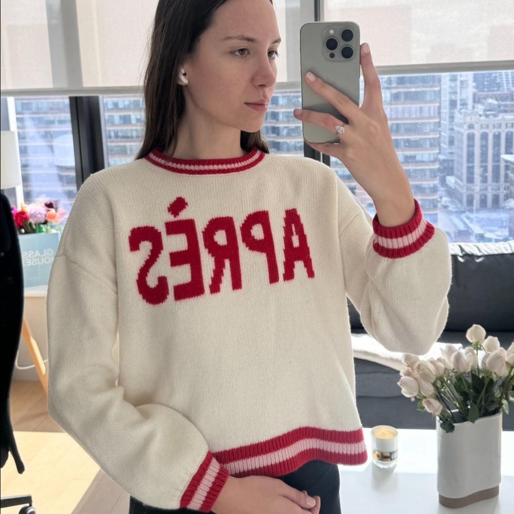 Alice + Olivia White Graphic Print Wool Sweater Size S